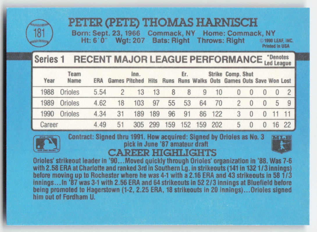 1991 Donruss #181 Pete Harnisch Baltimore Orioles 1621