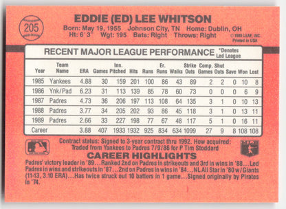 1990 Donruss #205 Ed Whitson San Diego Padres 1629