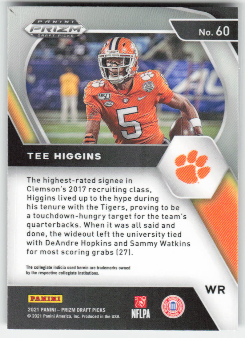 2021 Panini Prizm Draft Picks Collegiate #60 Tee Higgins Clemson Tigers 1657