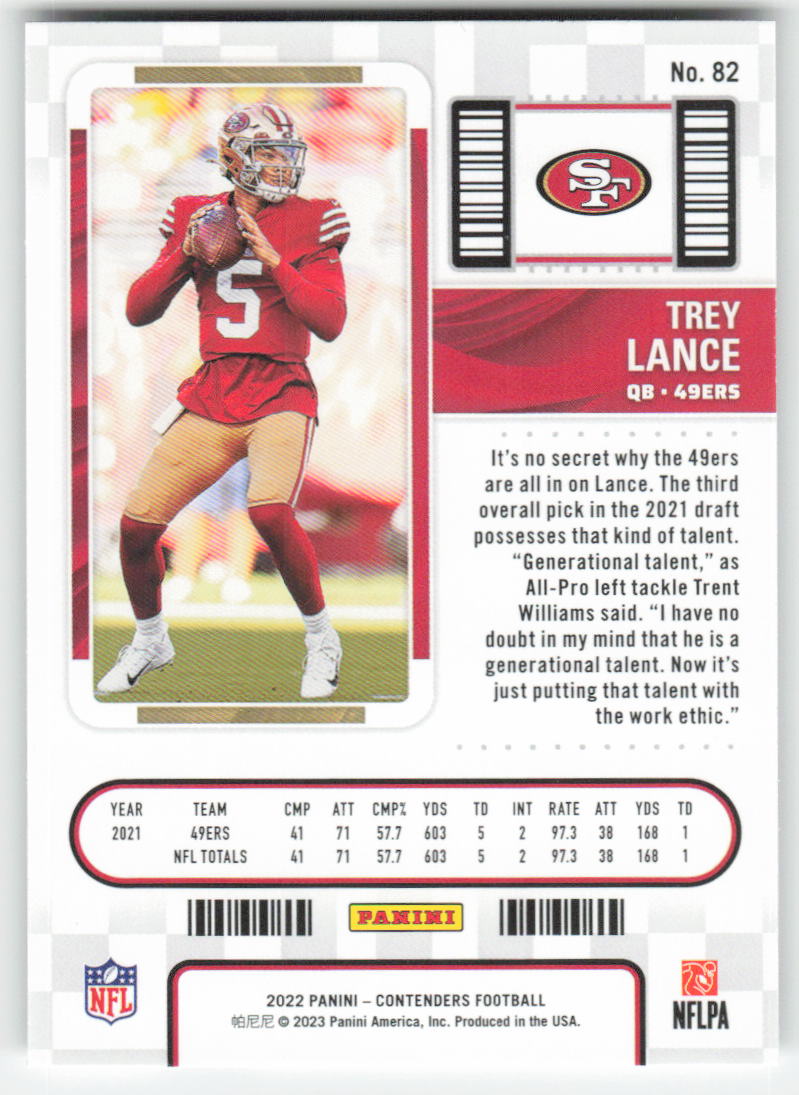 2022 Panini Contenders #82 Trey Lance San Francisco 49ers 1660