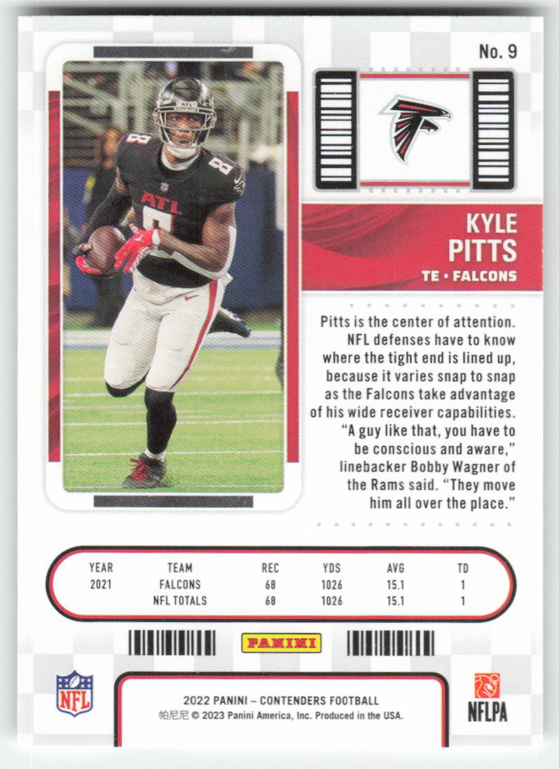 2022 Panini Contenders #9 Kyle Pitts Atlanta Falcons 1663