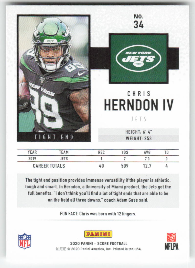 2020 Score #34 Chris Herndon IV New York Jets 1676