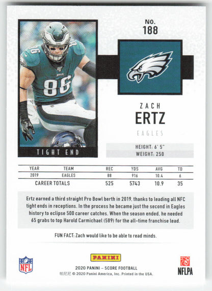 2020 Score #188 Zach Ertz Philadelphia Eagles 1682
