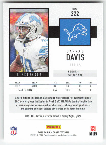 2020 Score #222 Jarrad Davis Detroit Lions 1686