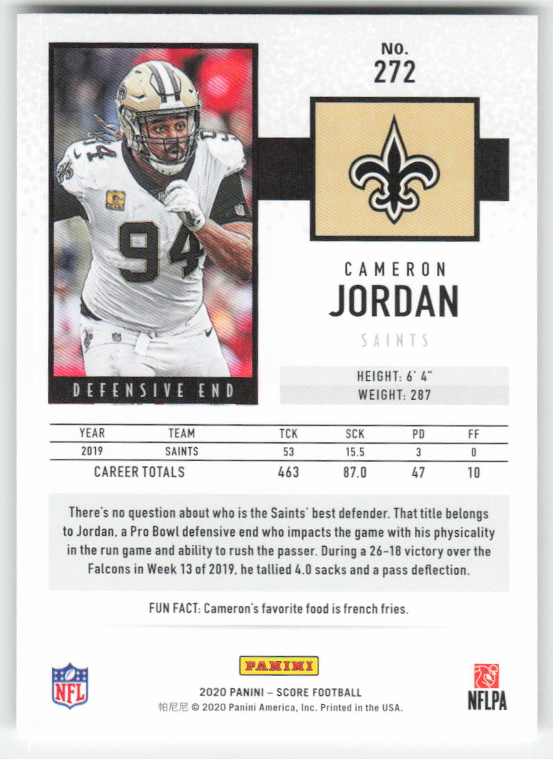 2020 Score #272 Cameron Jordan New Orleans Saints 1687