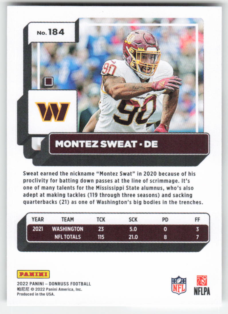 2022 Donruss #184 Montez Sweat Washington Commanders 1698