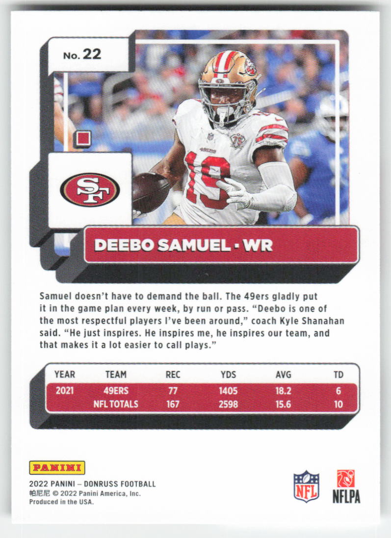 2022 Donruss #22 Deebo Samuel San Francisco 49ers 1702