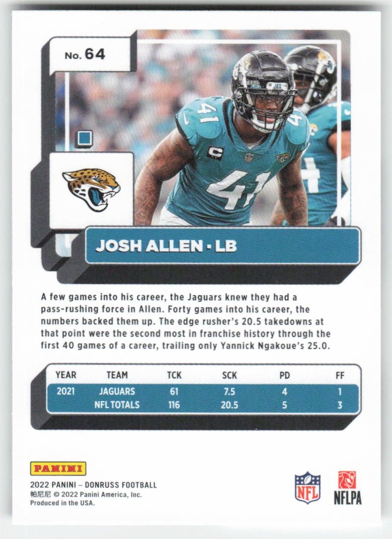 2022 Donruss #64 Josh Allen Jacksonville Jaguars 1703