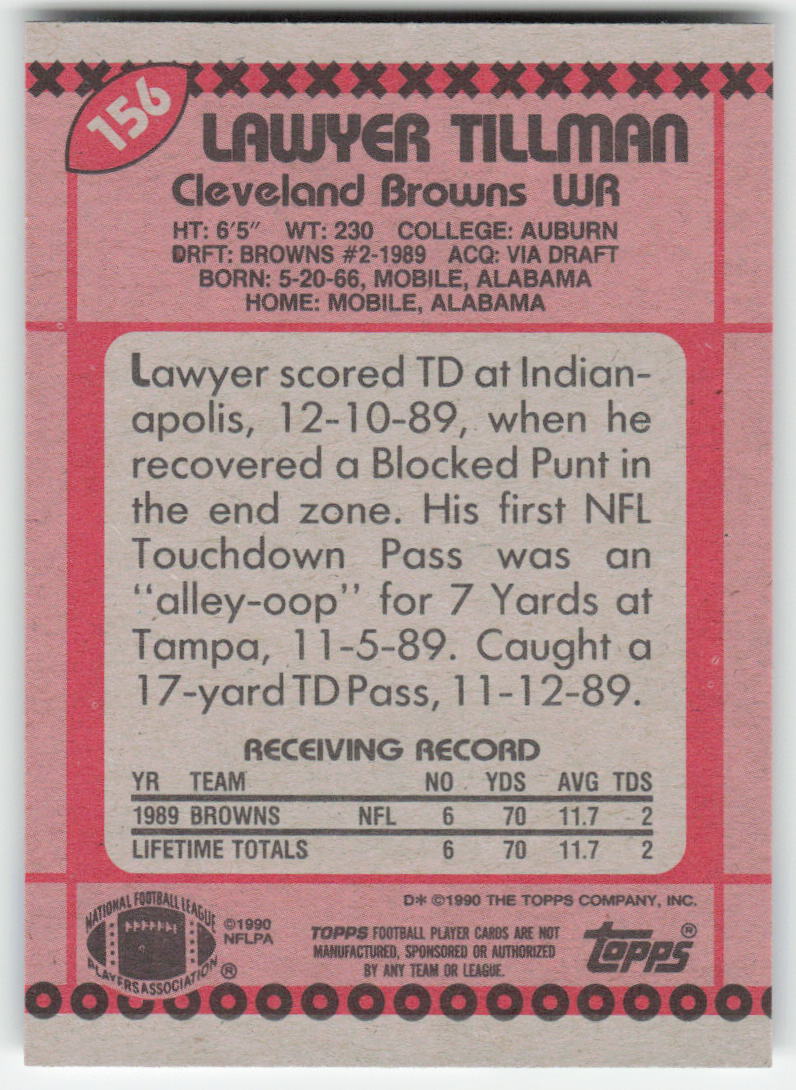1990 Topps #156 Lawyer Tillman Cleveland Browns Rookie FB1-62