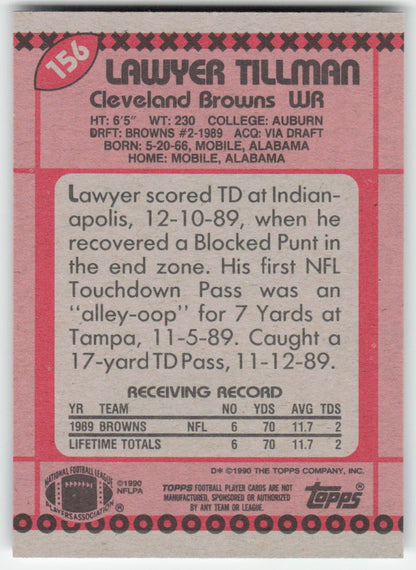 1990 Topps #156 Lawyer Tillman Cleveland Browns Rookie FB1-62