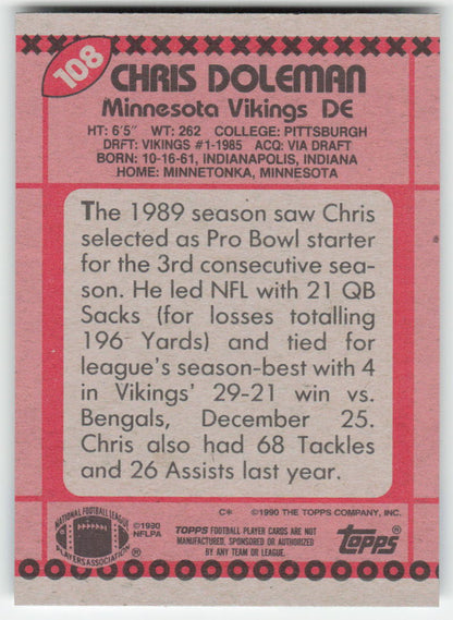 1990 Topps #108 Chris Doleman Minnesota Vikings FB1-64