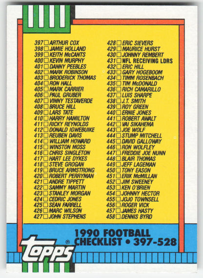 1990 Topps #500b Checklist: 397-528 FB1-65