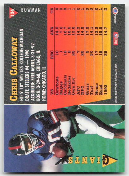 1994 Bowman #134 Chris Calloway New York Giants FB1-72