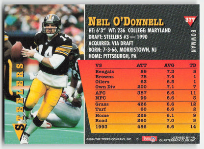 1994 Bowman #377 Neil O'Donnell Pittsburgh Steelers FB1-73