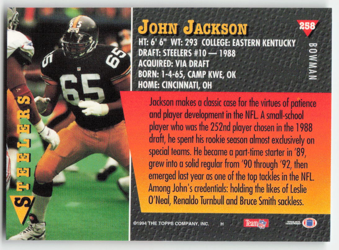 1994 Bowman #258 John Jackson Pittsburgh Steelers FB1-76