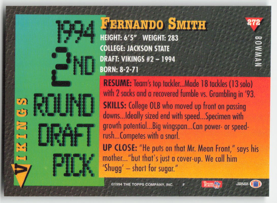 1994 Bowman #272 Fernando Smith Minnesota Vikings Rookie FB1-79