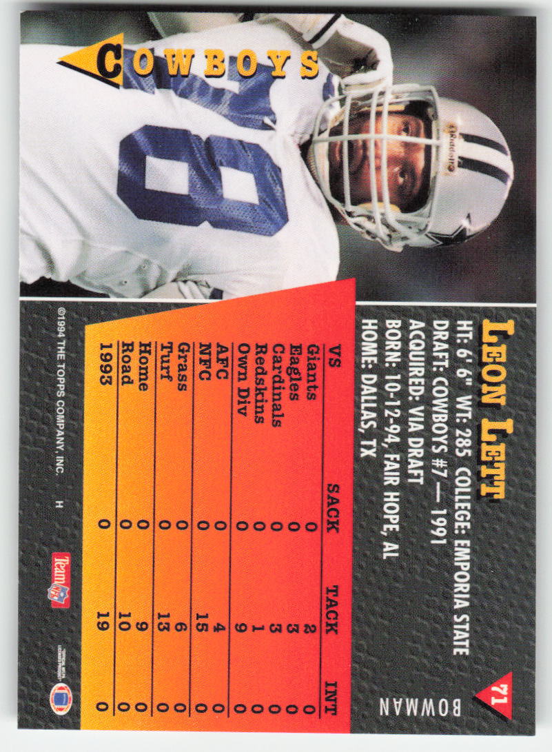 1994 Bowman #71 Leon Lett Dallas Cowboys FB1-80