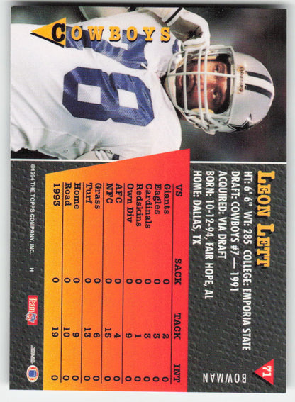 1994 Bowman #71 Leon Lett Dallas Cowboys FB1-80