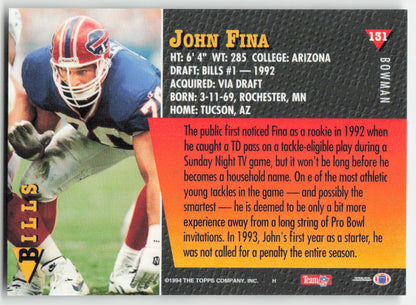 1994 Bowman #131 John Fina Buffalo Bills FB1-81