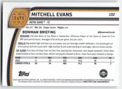 2024 Bowman University Chrome #132 Mitchell Evans Notre Dame FB1-83