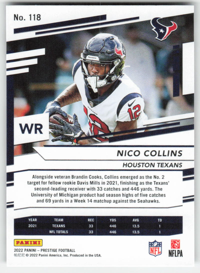2022 Panini Prestige #118 Nico Collins Houston Texans FB1-101