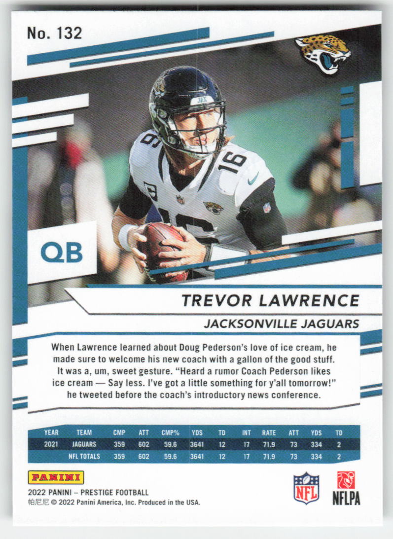 2022 Panini Prestige #132 Trevor Lawrence Jacksonville Jaguars FB1-103