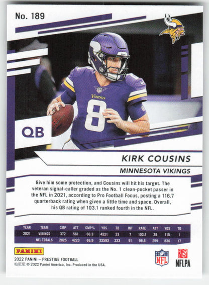 2022 Panini Prestige #189 Kirk Cousins Minnesota Vikings FB1-104