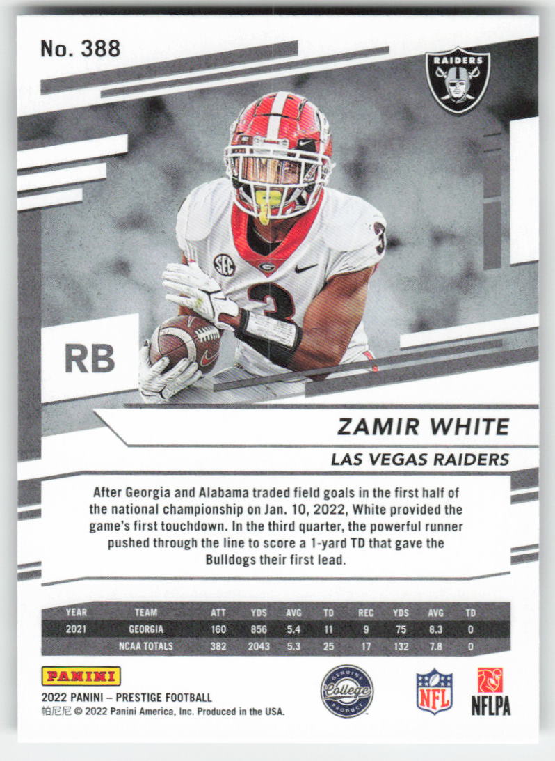 2022 Panini Prestige #388 Zamir White Las Vegas Raiders Rookie FB1-111
