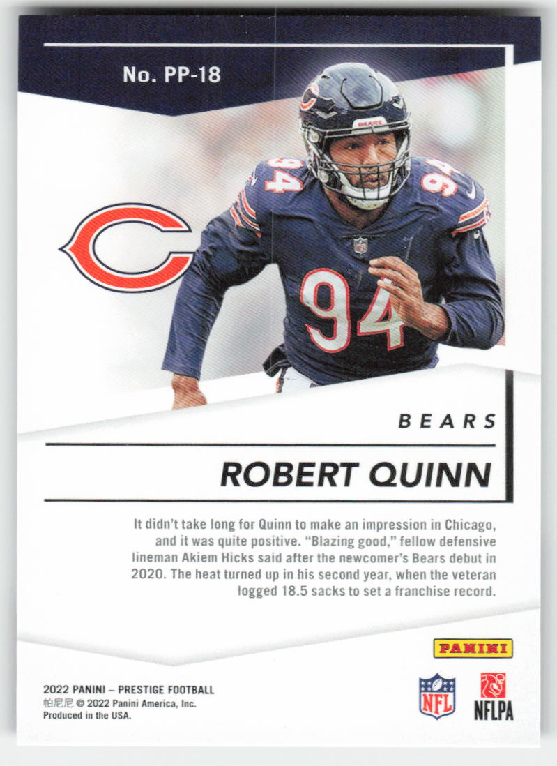 2022 Panini Prestige #PP-18 Robert Quinn Prestigious Pros Chicago Bears FB1-115