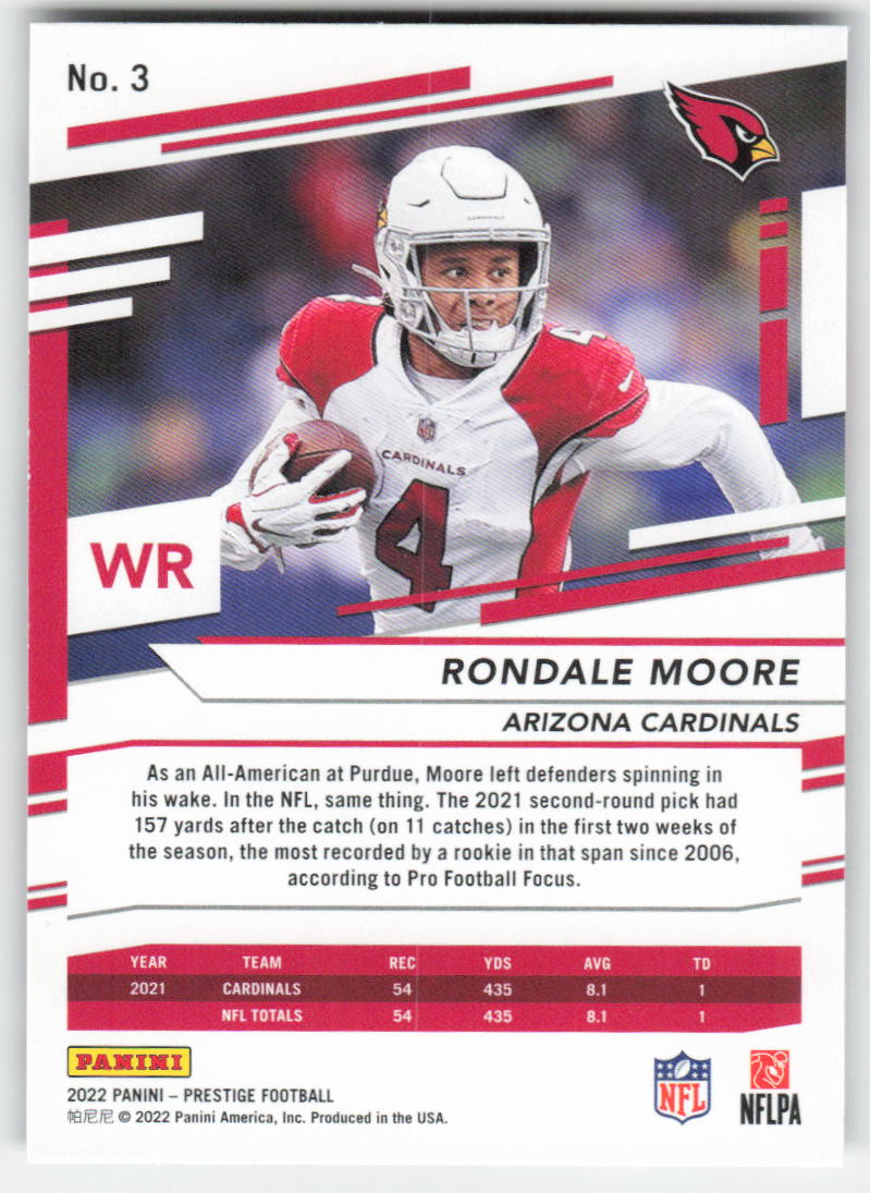 2022 Panini Prestige #3 Rondale Moore Arizona Cardinals FB1-121