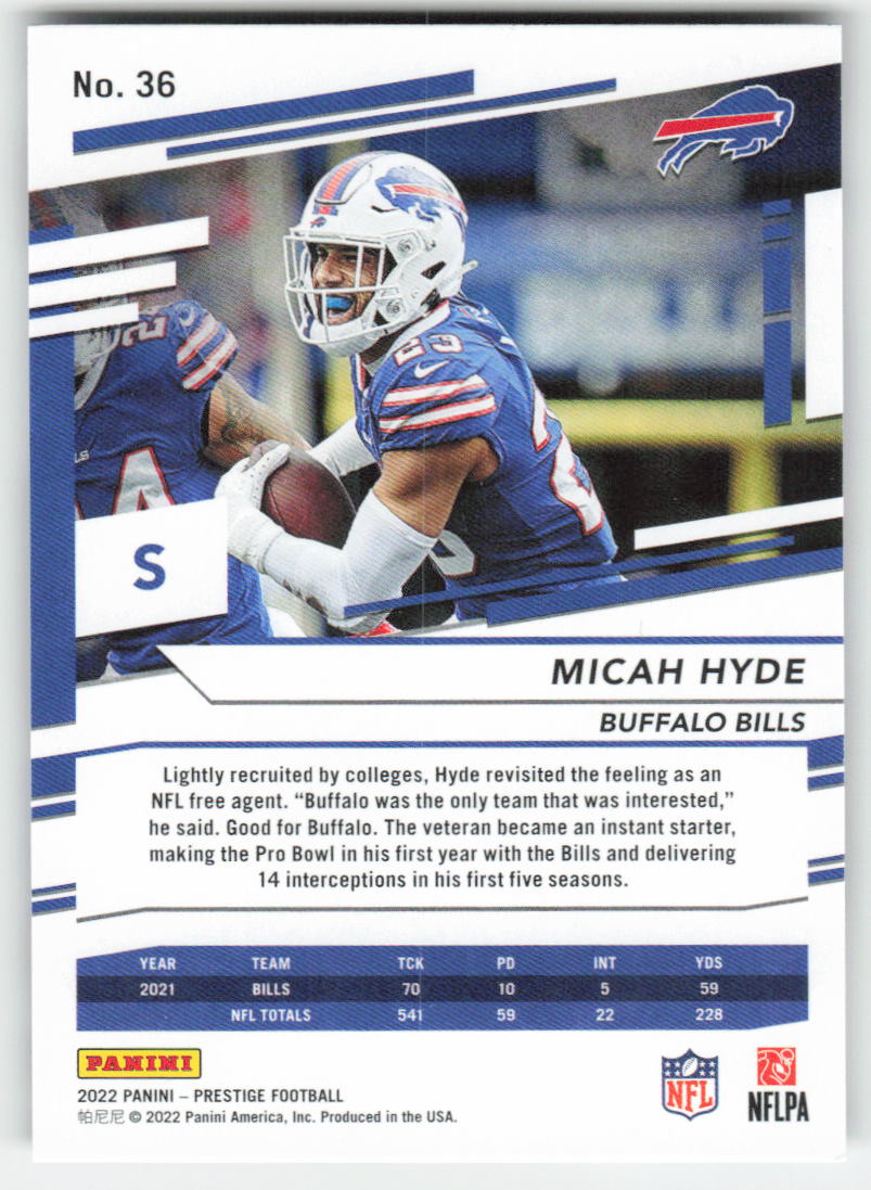2022 Panini Prestige #36 Micah Hyde Buffalo Bills FB1-124