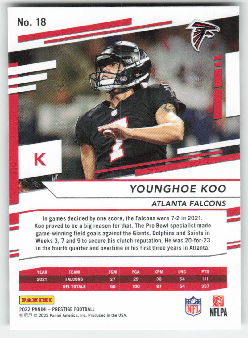 2022 Panini Prestige #18 Younghoe Koo Atlanta Falcons FB1-126