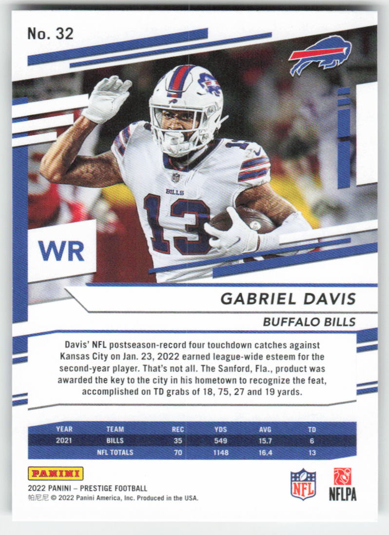 2022 Panini Prestige #32 Gabriel Davis Buffalo Bills FB1-128