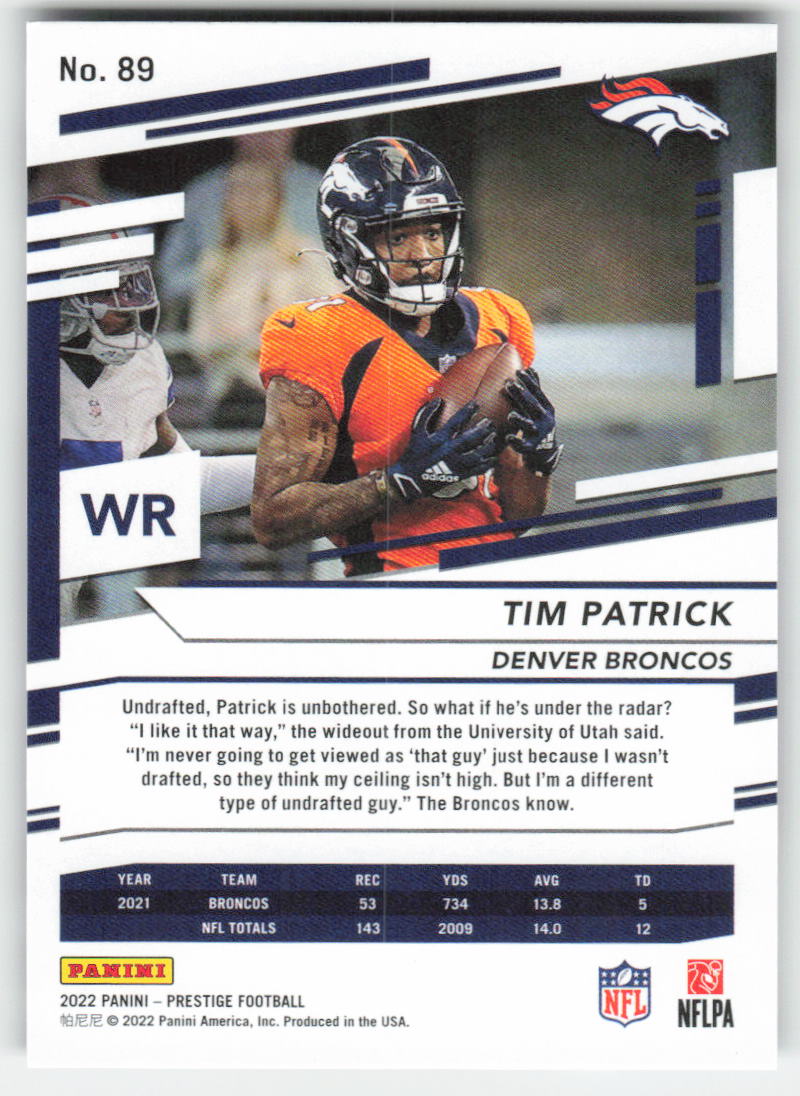 2022 Panini Prestige #89 Tim Patrick Denver Broncos FB1-129