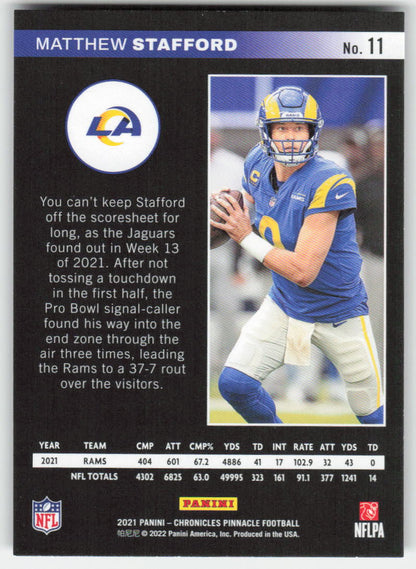 2021 Panini Chronicles #11 Matthew Stafford Pinnacle Los Angeles Rams FB1-138