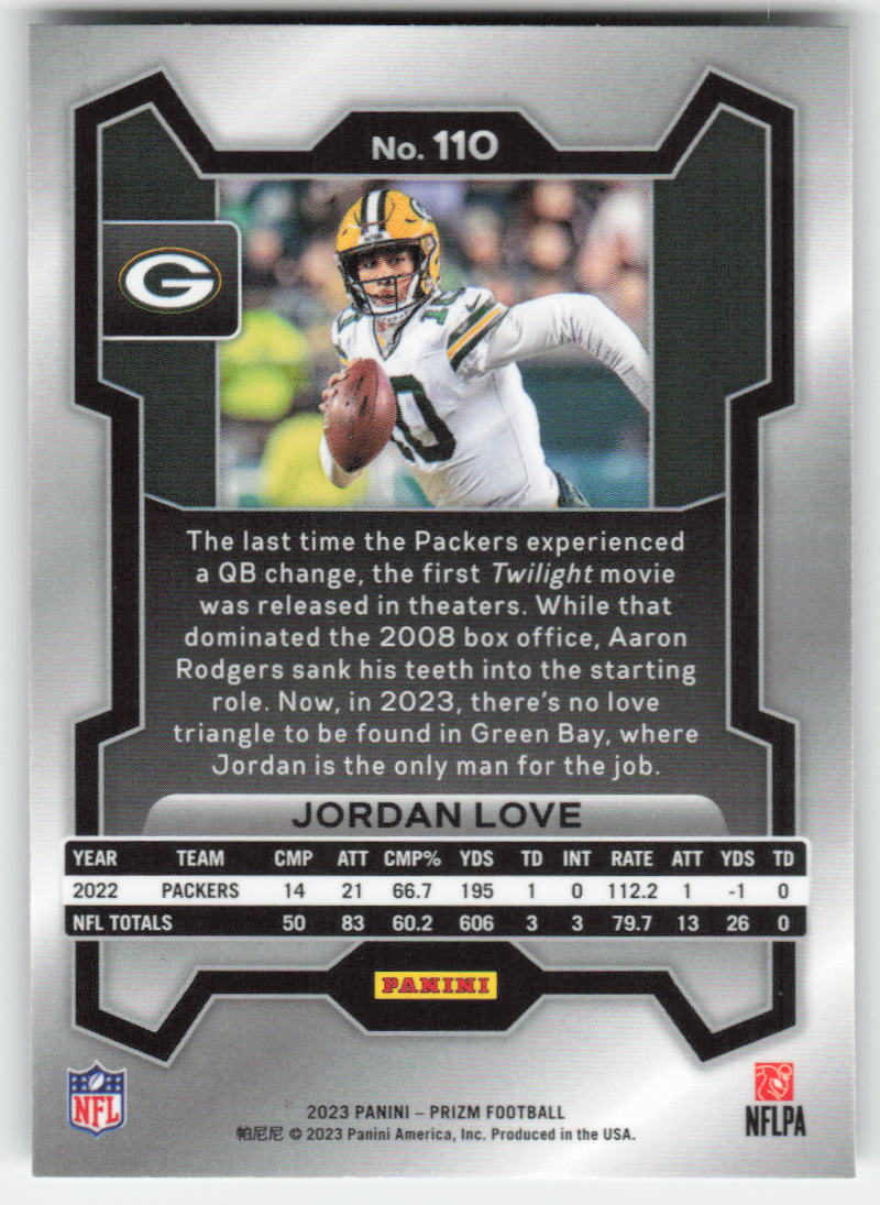 2023 Panini Prizm #110 Jordan Love Green Bay Packers FB1-142