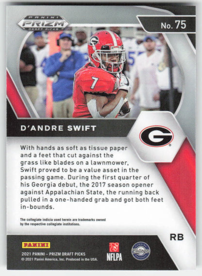 2021 Panini Prizm Draft Picks Collegiate #75 D'Andre Swift Georgia FB1-143