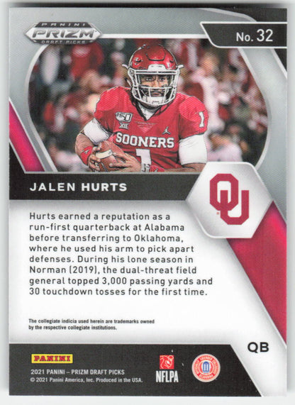 2021 Panini Prizm Draft Picks Collegiate #32 Jalen Hurts Oklahoma FB1-144