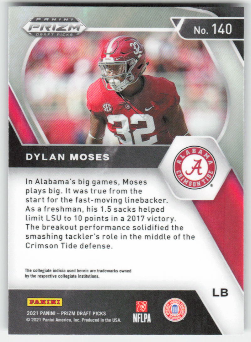 2021 Panini Prizm Draft Picks Collegiate #140 Dylan Moses Alabama FB1-145