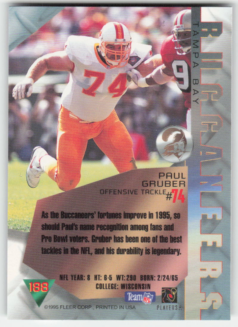 1995 Fleer Metal #188 Paul Gruber Tampa Bay Buccaneers FB1-151