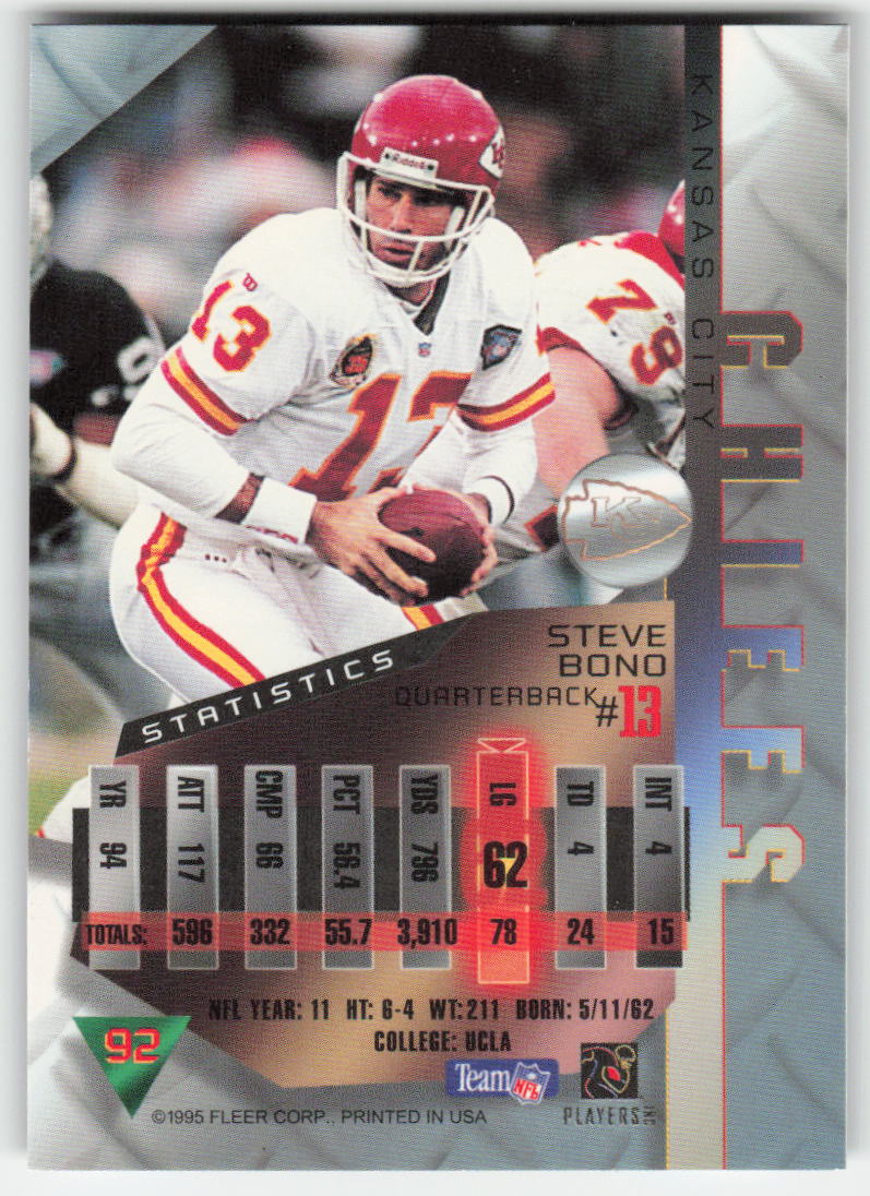 1995 Fleer Metal #92 Steve Bono Kansas City Chiefs FB1-152