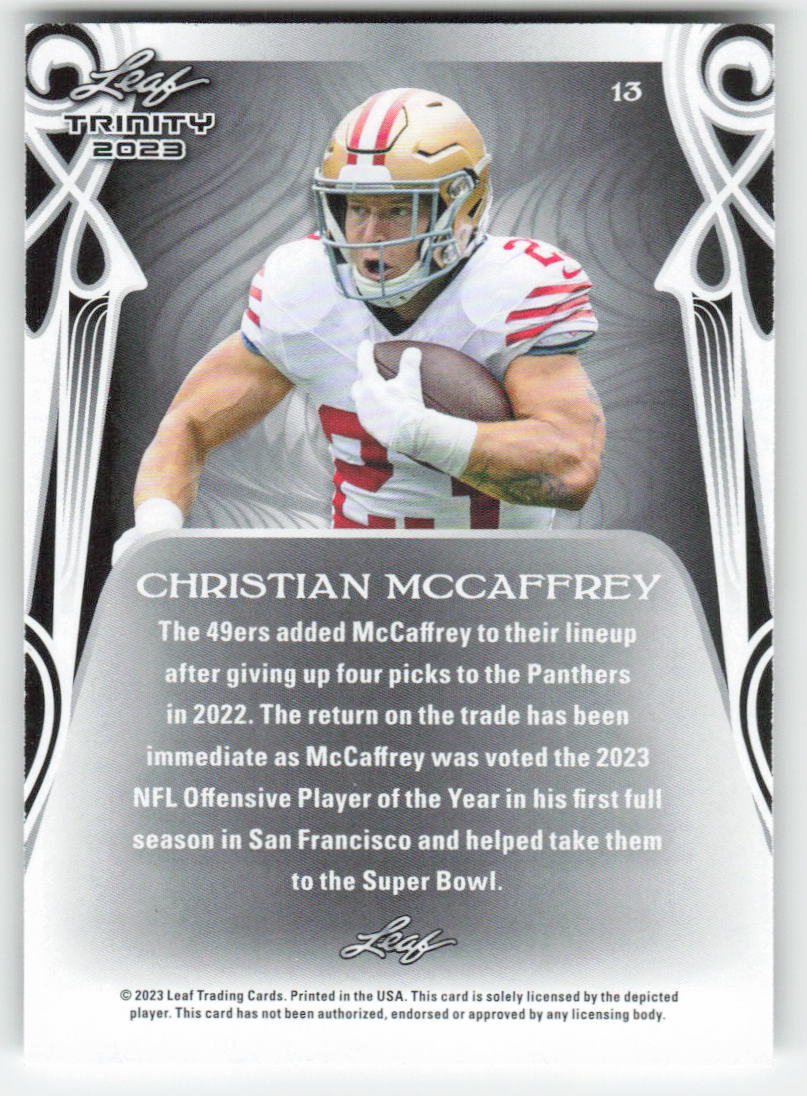 2023 Leaf Trinity #13 Christian McCaffrey San Francisco 49ers FB1-156