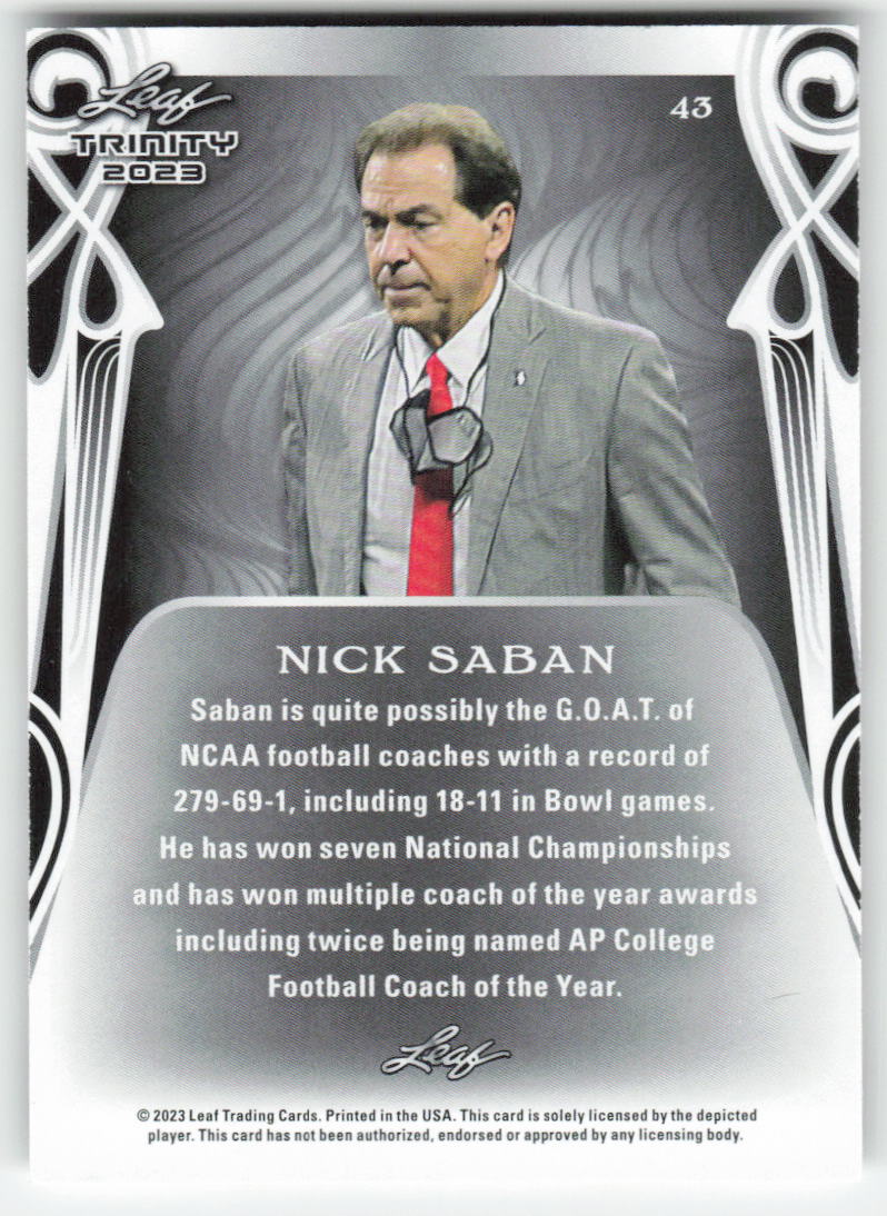2023 Leaf Trinity (Mega Box) #43 Nick Saban Alabama Crimson Tide FB1-161