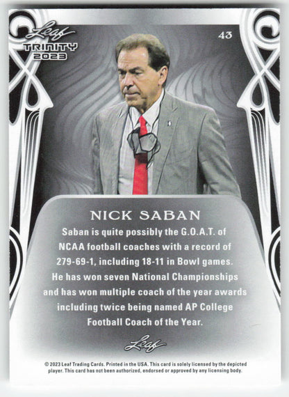 2023 Leaf Trinity (Mega Box) #43 Nick Saban Alabama Crimson Tide FB1-161