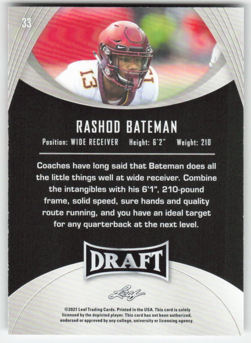 2021 Leaf Draft #33 Rashod Bateman Minnesota Golden Gophers FB1-166