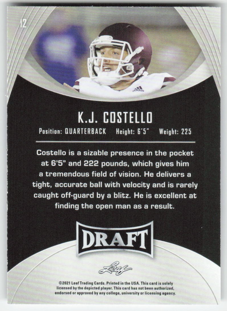 2021 Leaf Draft #12 K.J. Costello Mississippi State Bulldogs FB1-170
