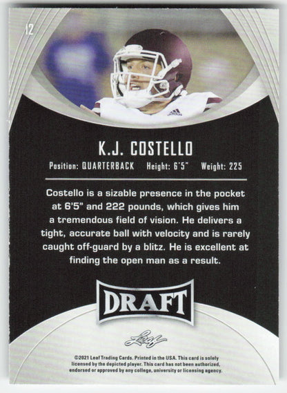 2021 Leaf Draft #12 K.J. Costello Mississippi State Bulldogs FB1-170