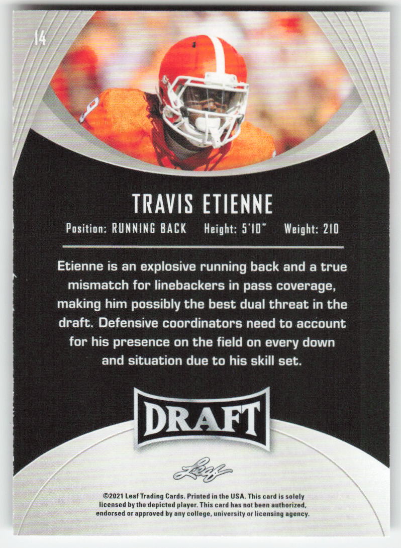 2021 Leaf Draft #14 Travis Etienne Clemson Tigers FB1-172