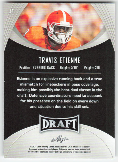 2021 Leaf Draft #14 Travis Etienne Clemson Tigers FB1-172