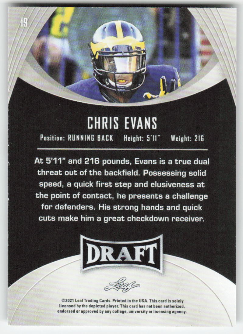 2021 Leaf Draft #19 Chris Evans Michigan Wolverines FB1-177